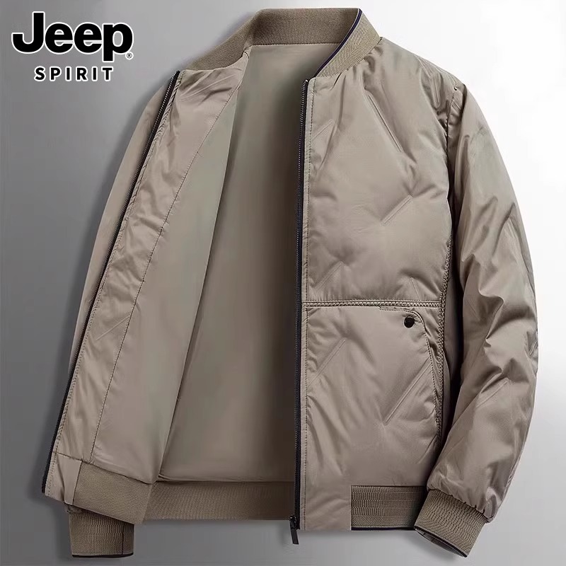 Jeep吉普羽绒服男士秋冬季棒球领休闲羽绒衣灰鸭绒加厚保暖外套男