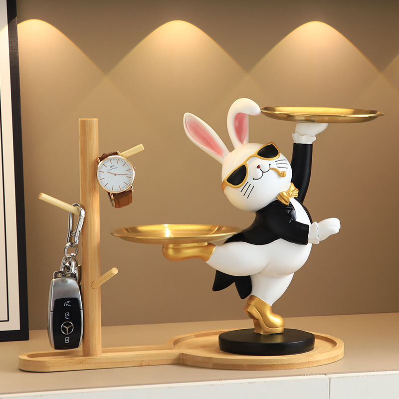 现代轻奢兔子摆件客厅入门玄关电视柜乔迁新居装饰放钥匙收纳托盘