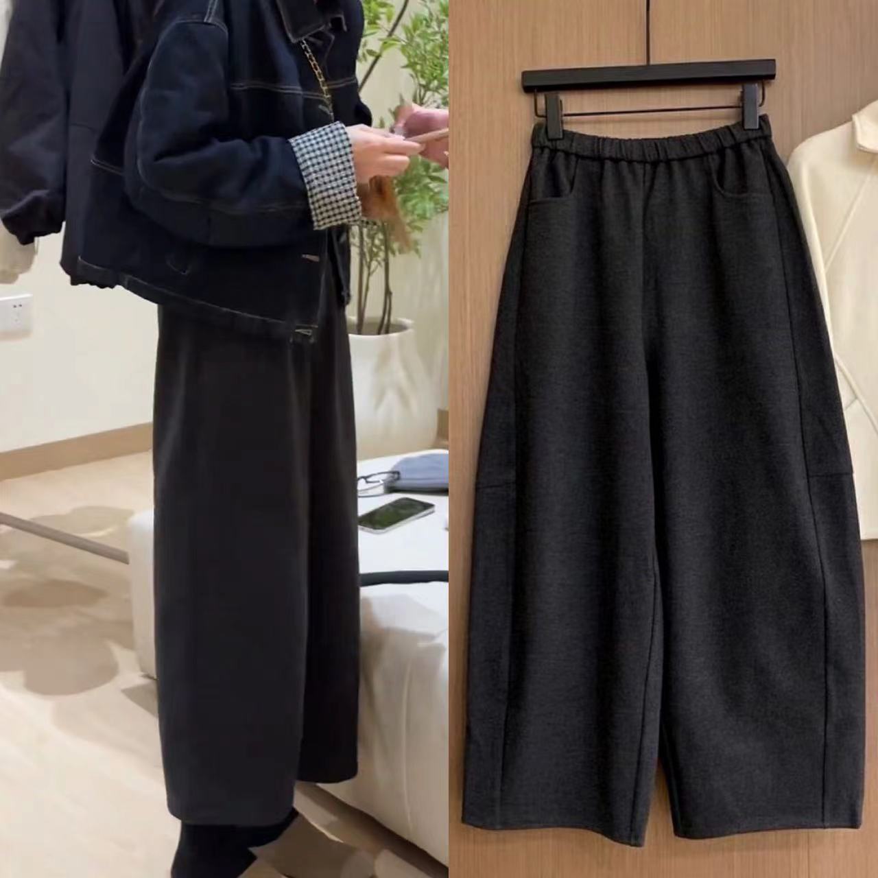 休闲裤女2025新款松紧腰宽松哈伦裤软糯奶奶裤百搭显瘦阔腿裤子