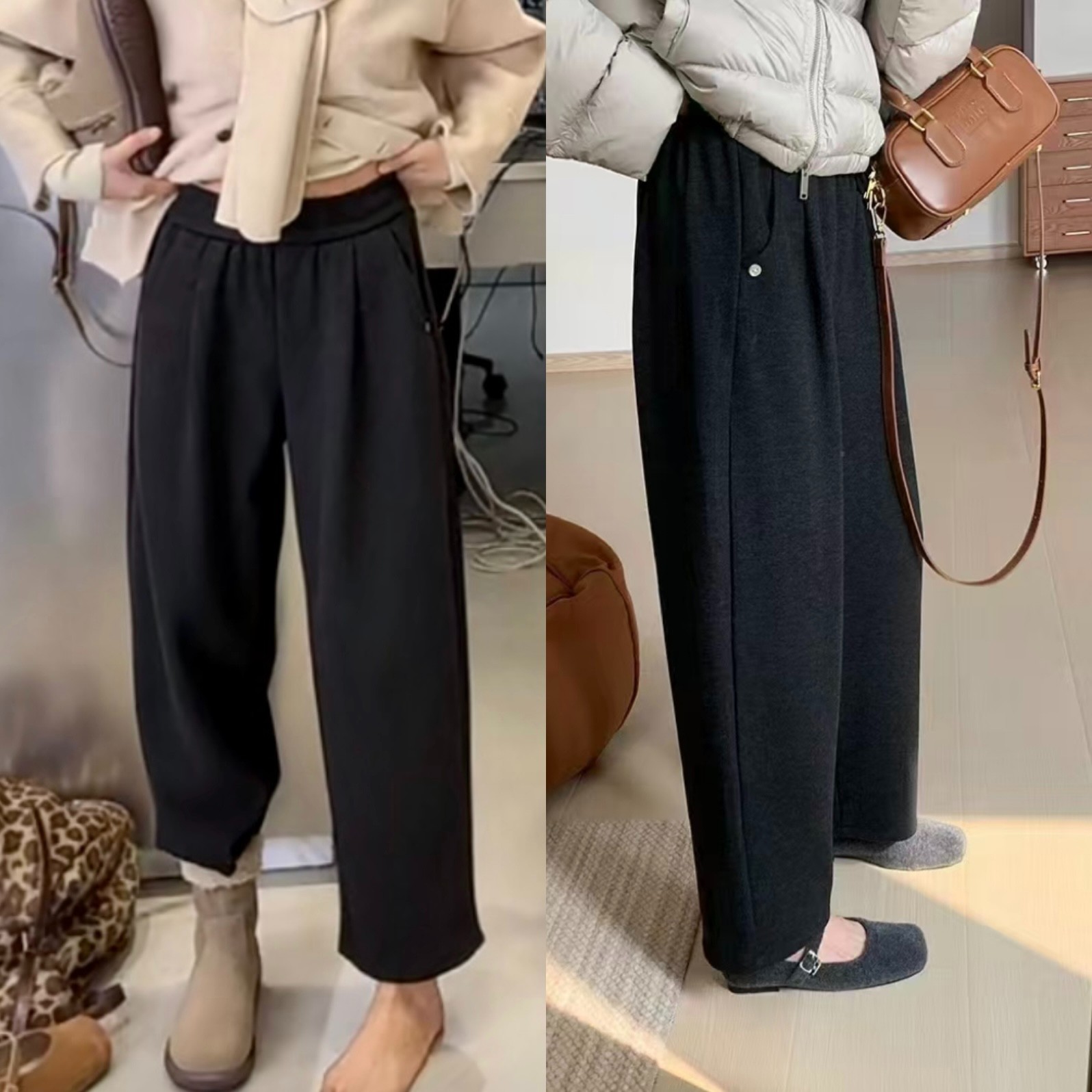 休闲直筒裤女百搭奶奶裤新款时尚宽松显瘦冬季加绒九分裤子