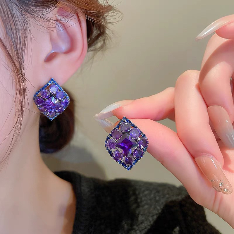 铜合金耳饰 【紫凌微歩】小众紫色气质时尚百搭大气设计感-509