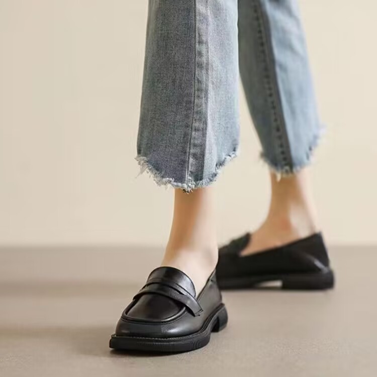秋冬季回力休闲乐福鞋女英伦2023新款春款厚底单鞋黑色小皮鞋百搭