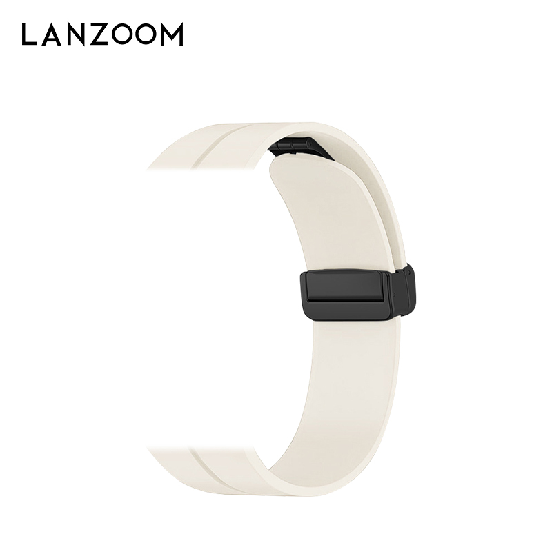 LANZOOM手表表带磁吸折叠扣平头硅胶表带20mm腕表表带