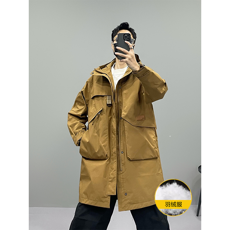 冬季羽绒服潮牌工装风衣男中长款宽松户外防风连帽冲锋衣韩版外套
