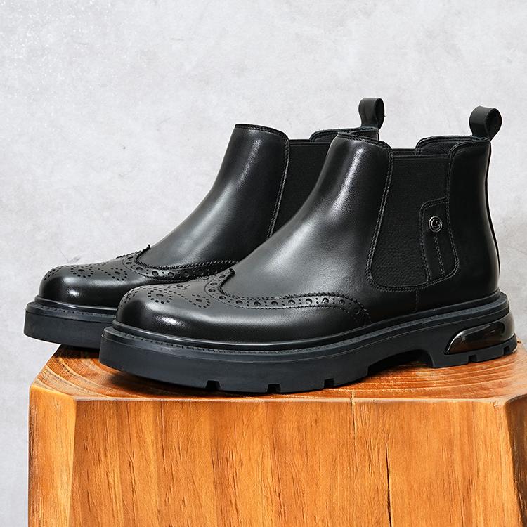 高级时尚切尔西靴男2024秋冬季软皮英伦真皮气垫厚底大头商务男靴