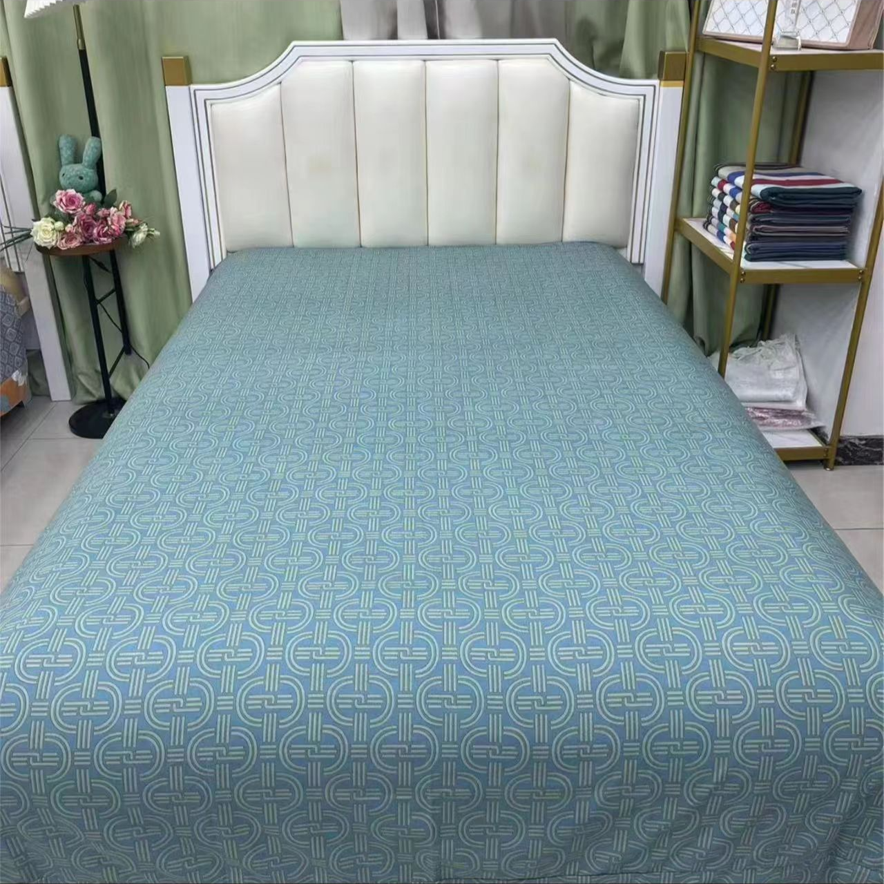 【MS】精品亲肤细纹棉床单-五福床单（绿色）（200*230）