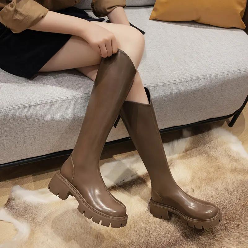 厚底秋季长靴女小个子大筒围胖mm腿粗v口网红骑士靴女