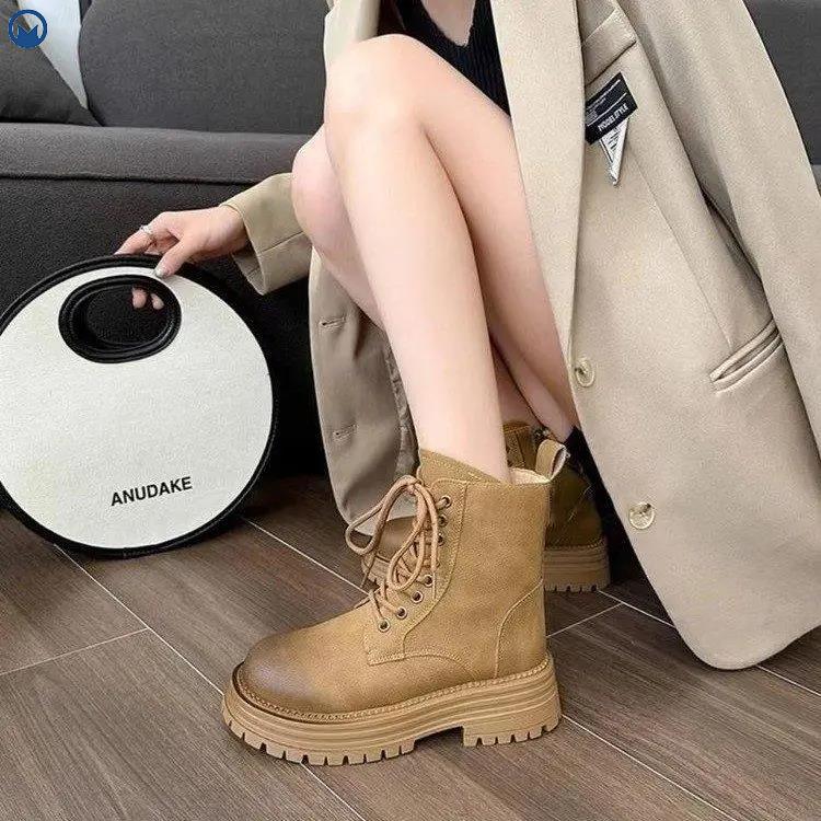 英伦风马丁靴女2023年秋冬季新款厚底百搭系带复古工装