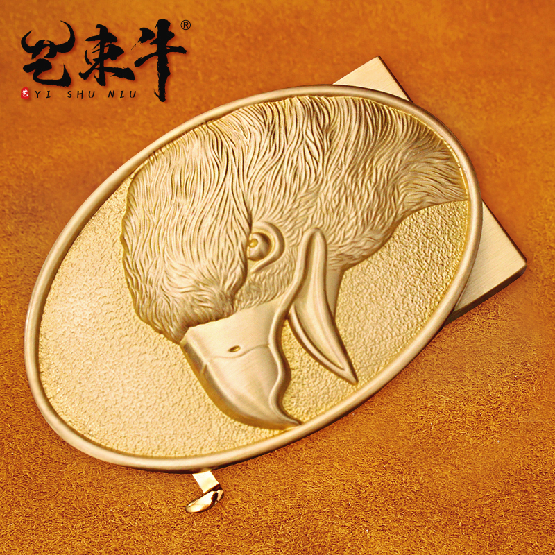 F【浮雕椭圆鹰头自动扣】3.5 皮带头黄铜自动扣头高档铜扣卡槽扣腰