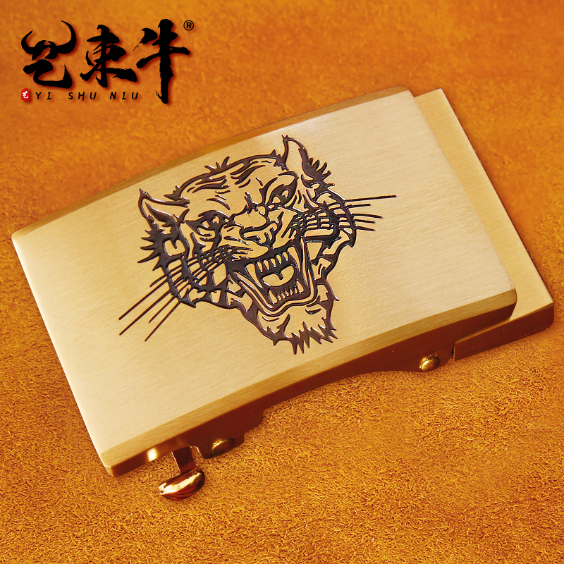 F【虎啸山林款自动扣纯铜】3.5皮带头黄铜自动扣头高档铜扣卡槽扣