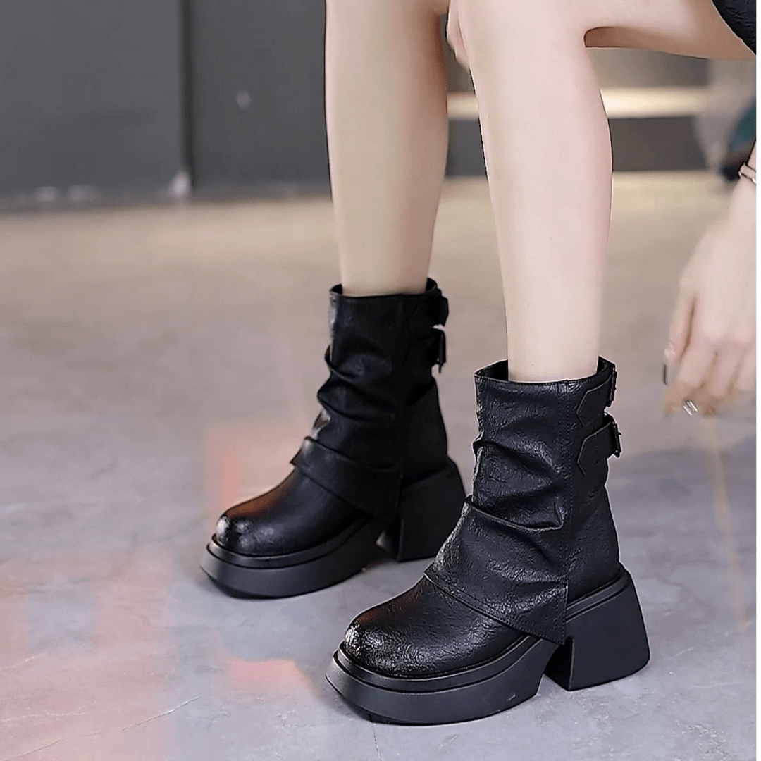 【真皮牛皮】真皮升级款单靴2024小个子加绒增高短靴复古马丁靴女