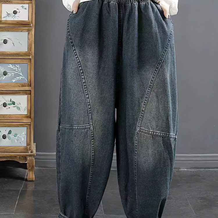 时尚个性宽松版91公分牛仔老爹裤新款拼接大板文艺复古老爹裤