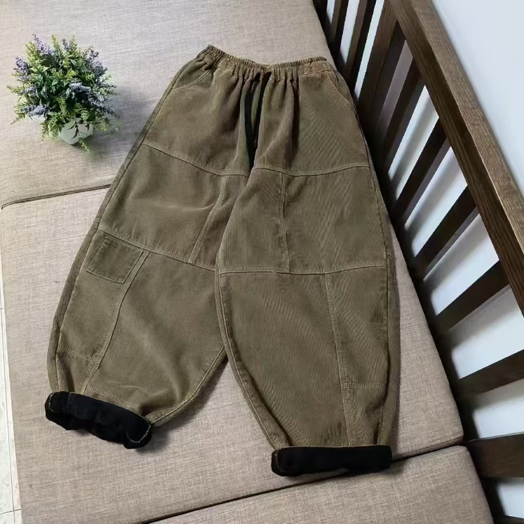 加绒加厚复古炒色灯芯绒老爹裤