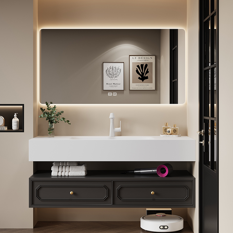 【工厂直发】法式轻奢风浴室柜组合岩板热弯一体盆卫生间洗手洗漱台