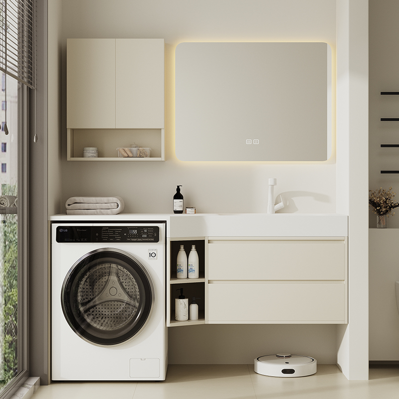 【工厂直发】奶油风可丽耐洗衣机一体盆浴室柜洗手洗脸卫浴套装