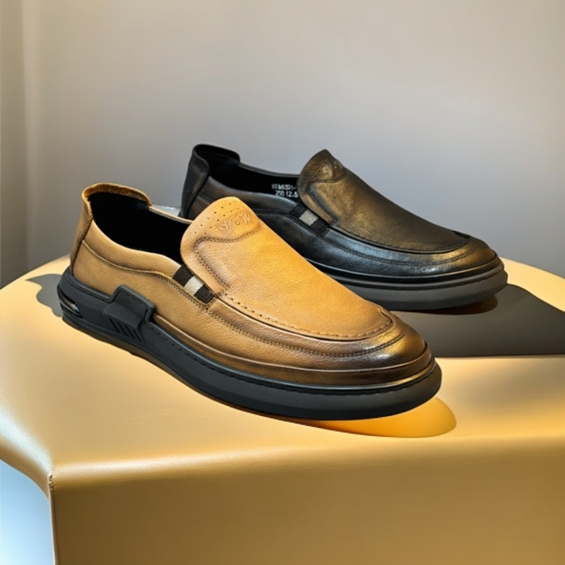 OKYANQI男士软底软面百搭时尚休闲鞋真皮透气商务夏季牛皮单鞋