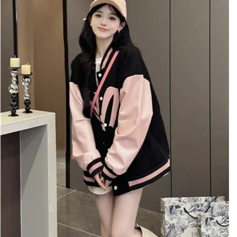 黑色棒球服外套女2023春秋新款韩版百搭学院风学生减龄夹克上衣