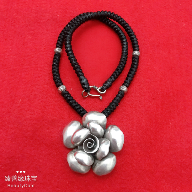 坠链均925银 【臻善缘】清迈手工银玫瑰花锁骨链925银项链约45cm长