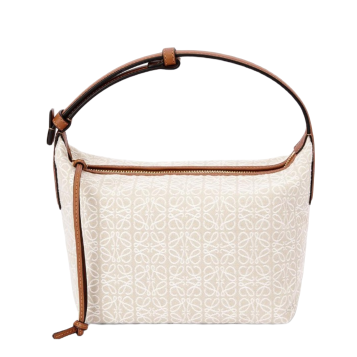 未使用 LOEWE/罗意威 cubi 提花皮革饭盒包单肩 手拿包小号米白色