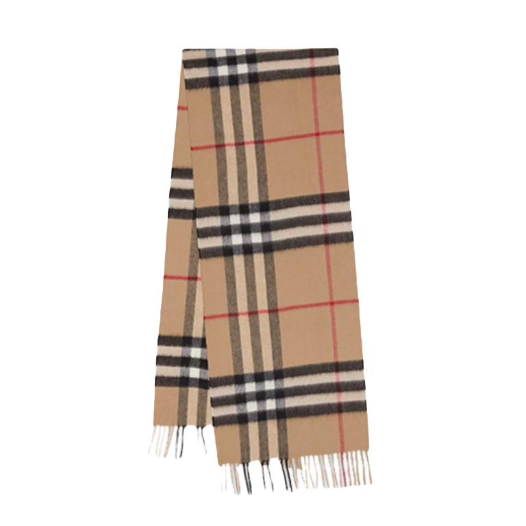 未使用 BURBERRY/博柏利 经典卡其色格纹羊绒围巾 情侣款168*30CM