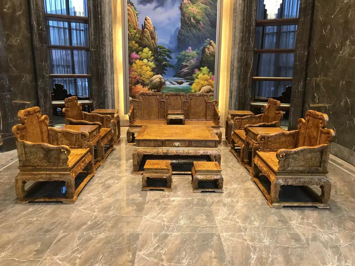 黄金樟如意卷云收藏级别十三件套古典手工雕花客厅复古