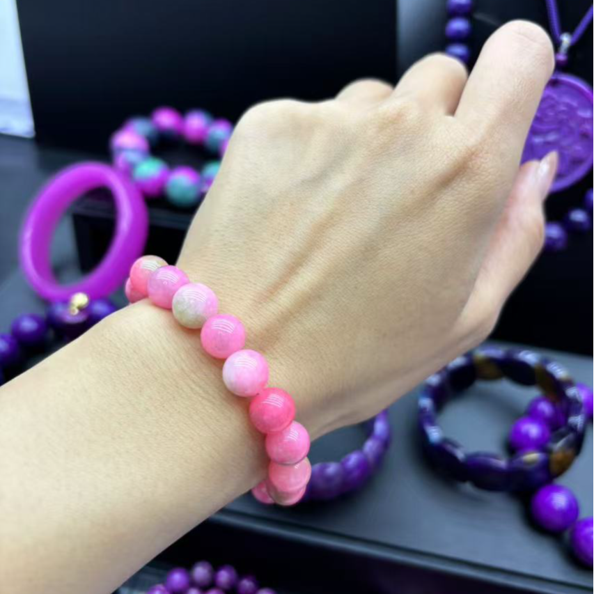 非金属珐琅手链 888南非 老料桃红樱花手串