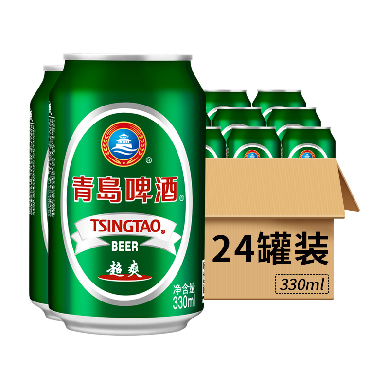 青岛精酿超爽啤酒经典10°P罐装330ml24罐