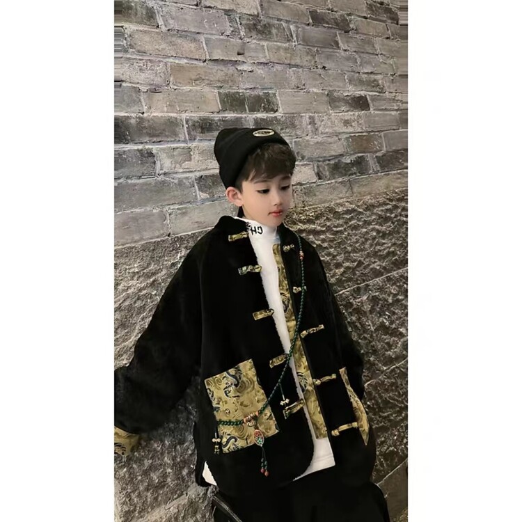 男童洋气国潮汉服冬季新款儿童拜年服衣服男孩过年加厚棉服潮中式