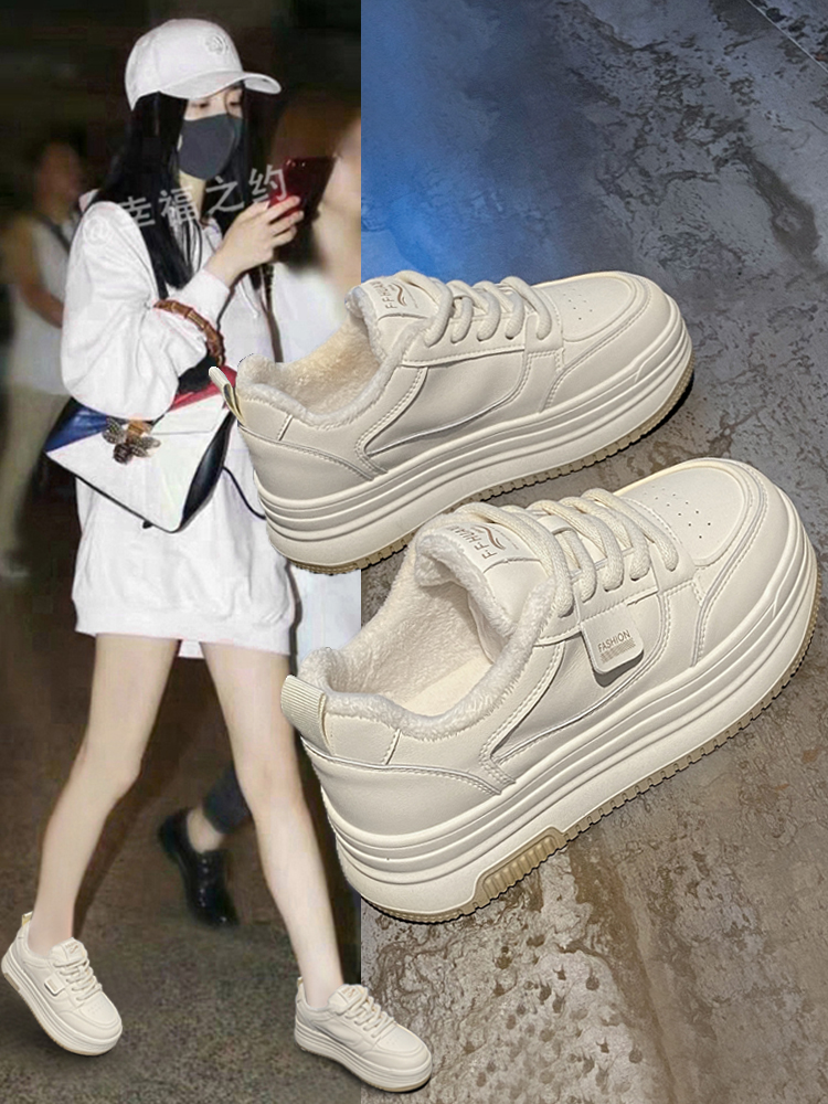 述芙尼-小白鞋女2023新款秋冬爆款松糕鞋子女鞋加绒厚底运动板鞋