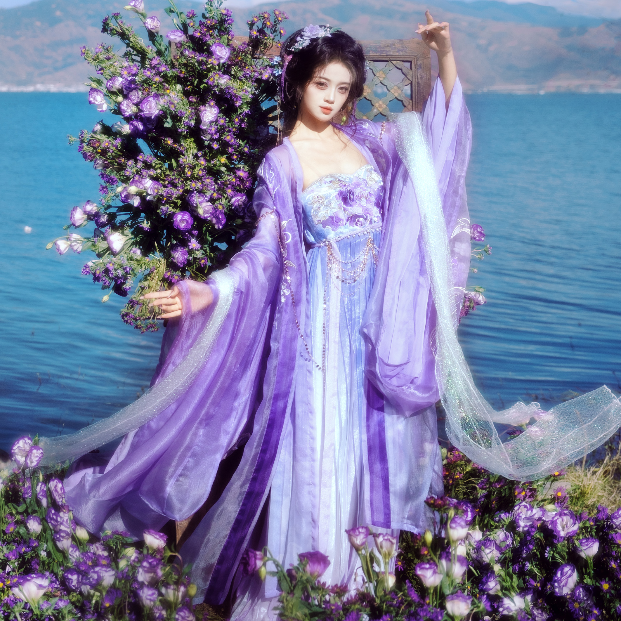 绛悠堂【年年有鱼】紫鱼立裁橡筋诃子裙重工刺绣大袖衫VIP国风款