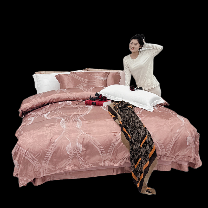 【飘雪】深咖色简约欧式贡缎四件套床上用品套件四季可用面料柔软