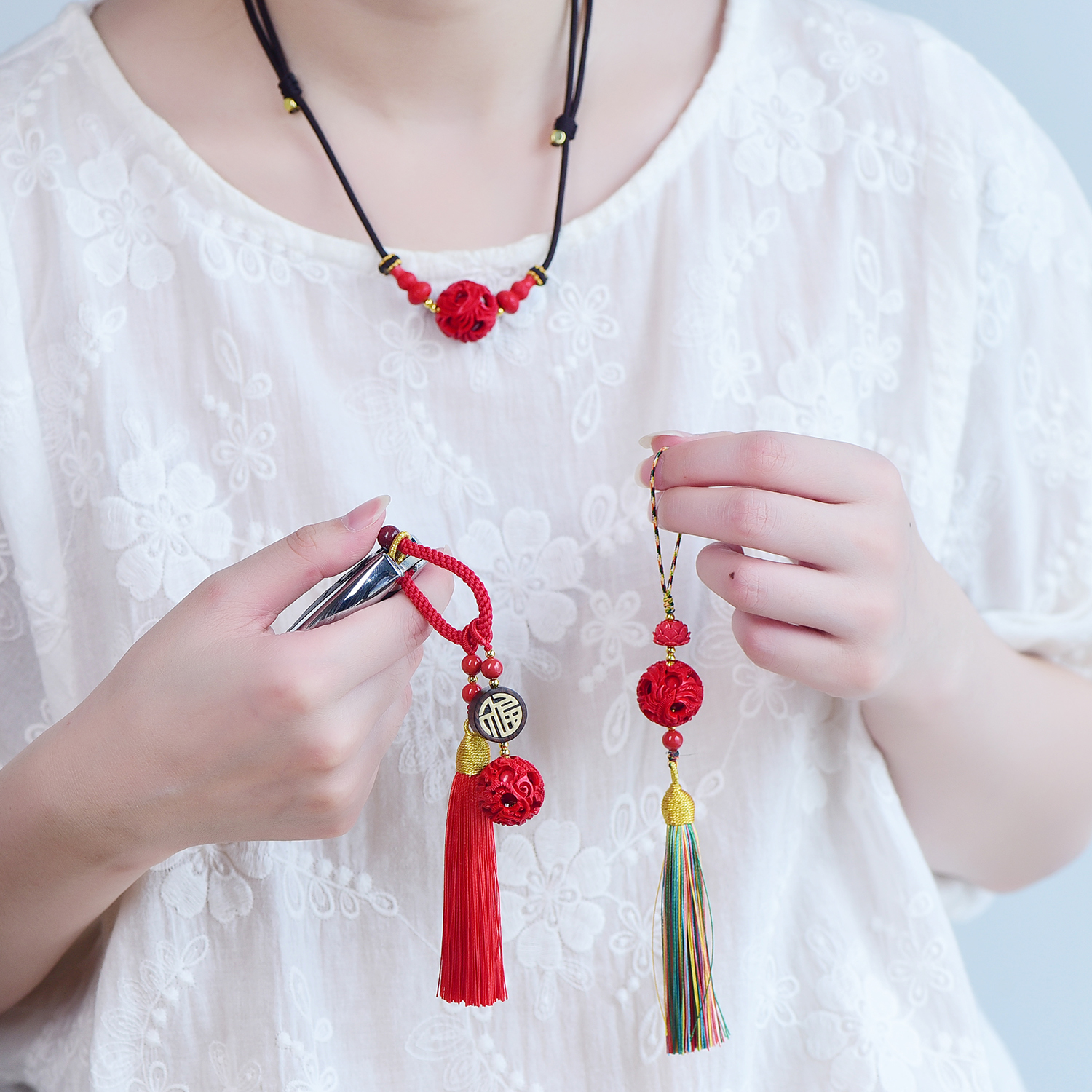 含辰砂工艺品天然朱砂龙凤呈祥吊坠鬼工球项链红砂天工球毛衣链