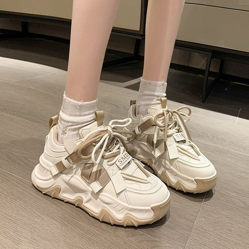 爆款踩屎感老爹鞋女ins秋季女鞋2023新款拼色厚底休闲运动小白鞋
