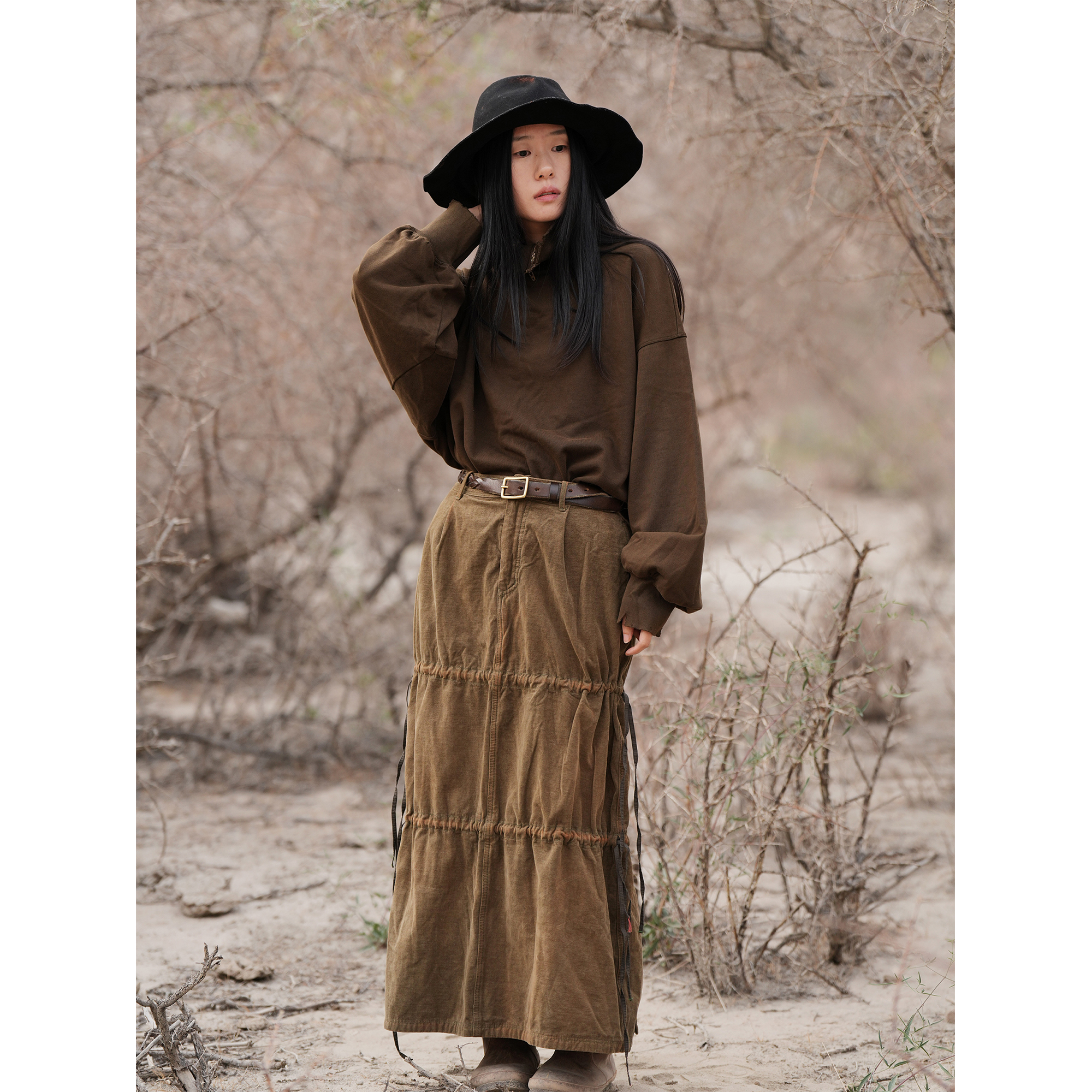 几见 原创设计秋款棉麻半身裙文艺半裙复古做旧裙子女小众KT3406