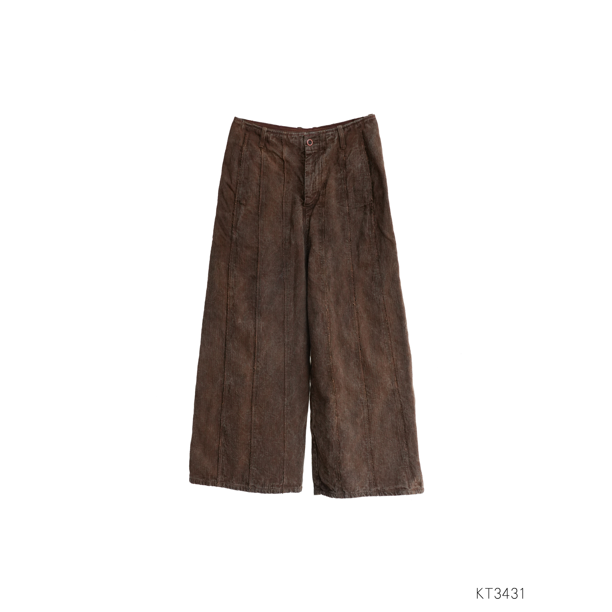 几见 原创设计秋冬双层植物染柿染复古做旧百搭阔腿休闲裤KT3431