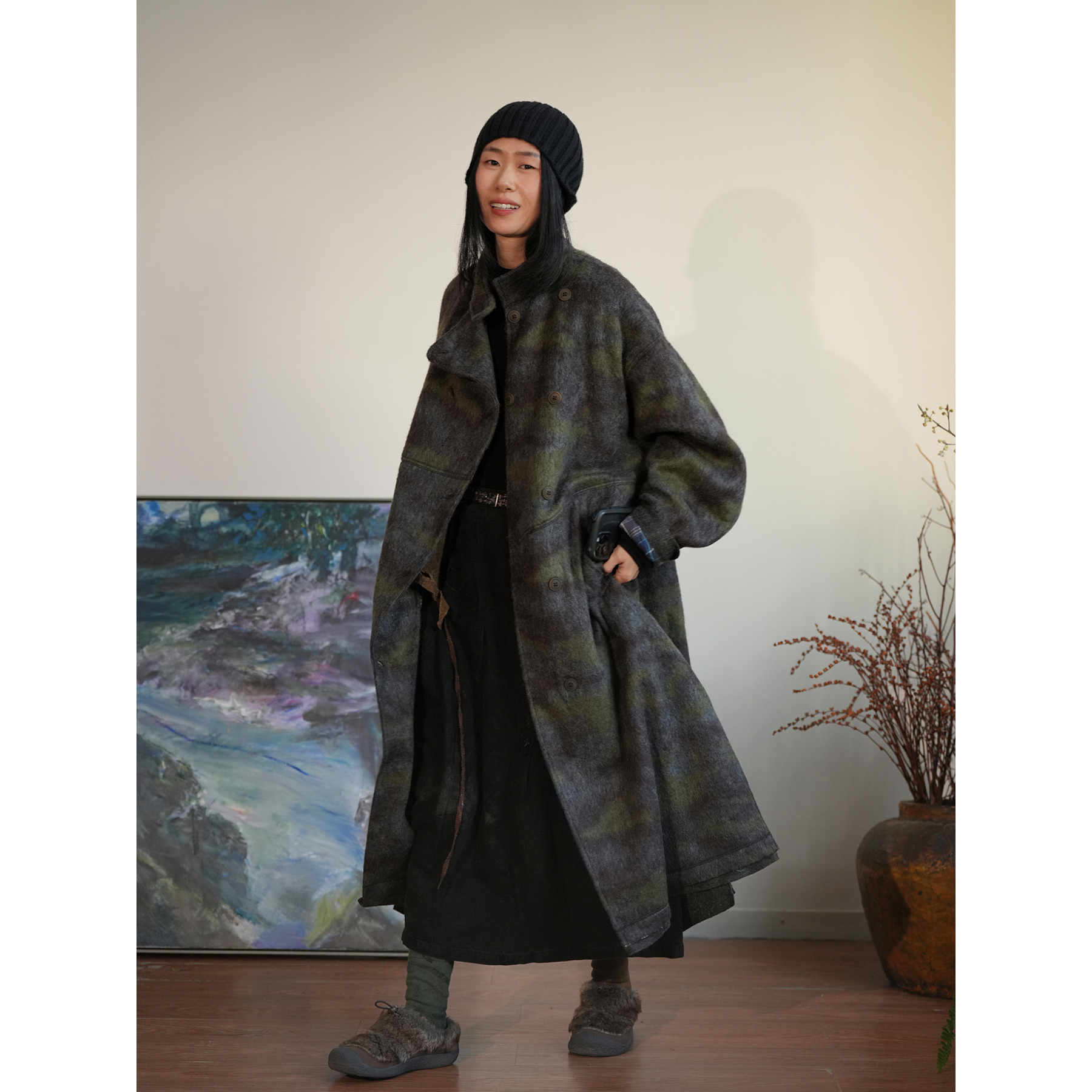 几见 原创设计冬季中长款保暖时尚羊毛大衣外套女极简风衣W34715