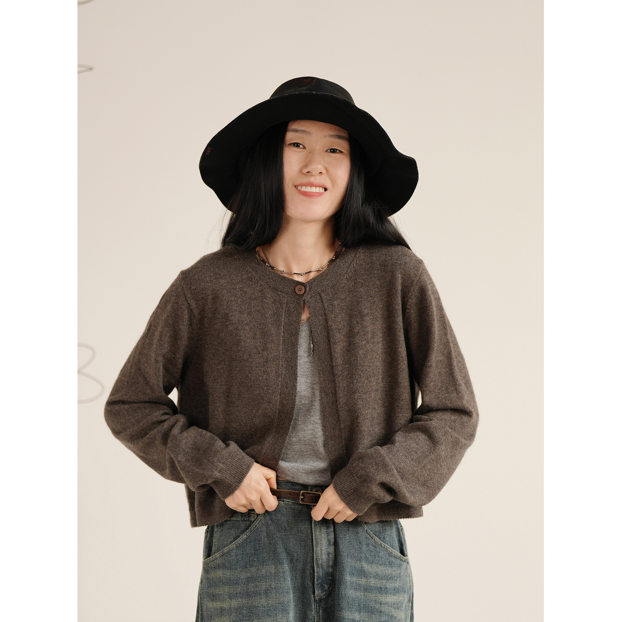 几见 原创设计秋季长袖针织羊毛文艺开衫女衬衫外套打底衫W33145