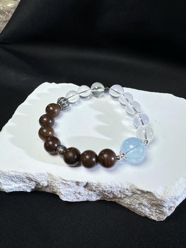 一念之间白水晶海蓝宝设计手链