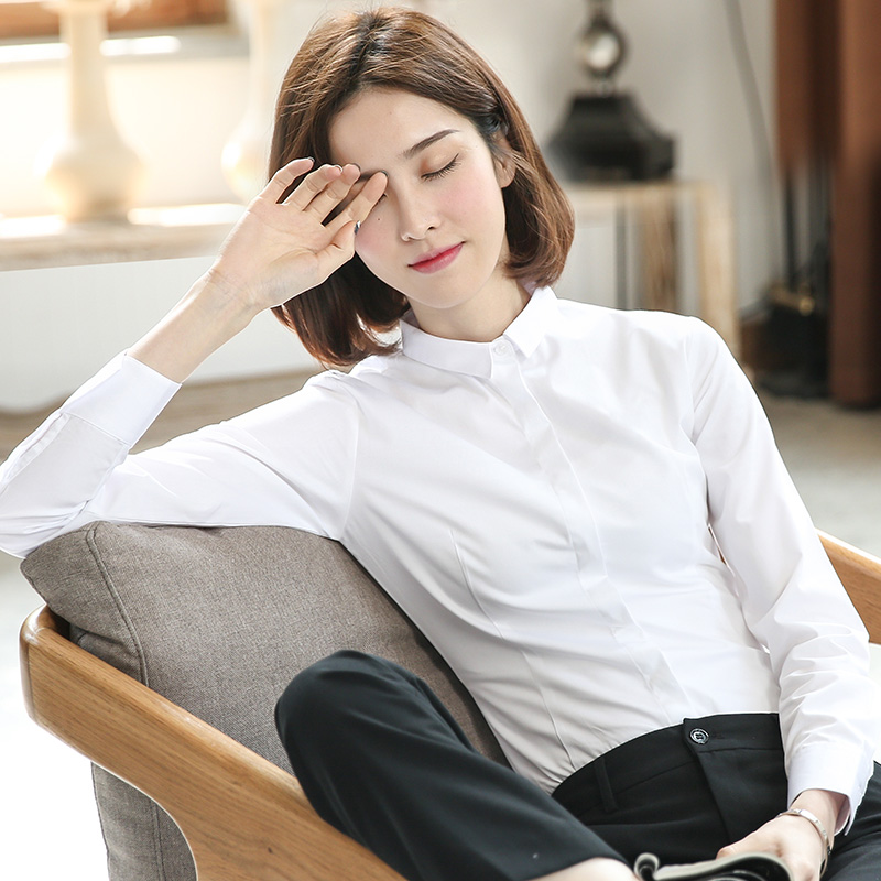 白衬衫女长袖职业装修身白色韩版正装工作服春秋气质时尚白色衬衣