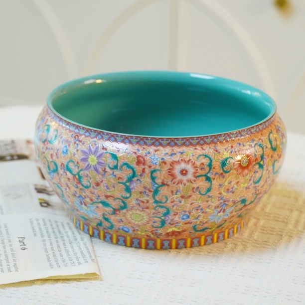 花开盛世·大容量茶杯收纳储物罐 手工陶瓷珐琅彩茶杯清洗罐
