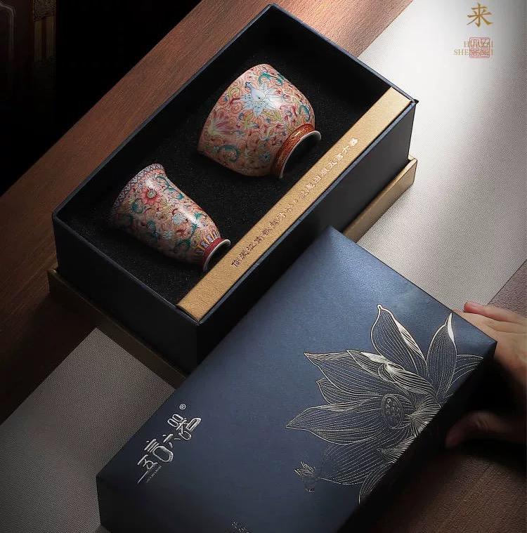 预 花开盛世•景德镇手工珐琅彩  对杯套装送礼家用精美礼盒