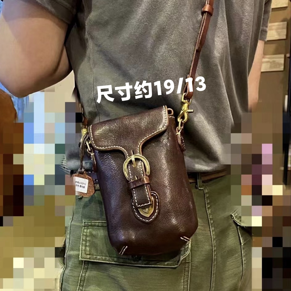 制道手工男士女士单肩斜挎包复古时尚休闲百搭牛皮头层植鞣手机包