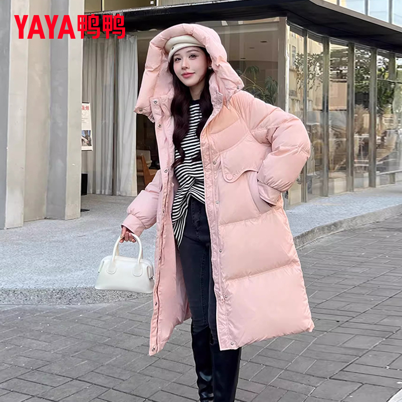 YAYA鸭鸭冬季时尚女中长款连帽加厚时尚百搭外套YE4B600911D
