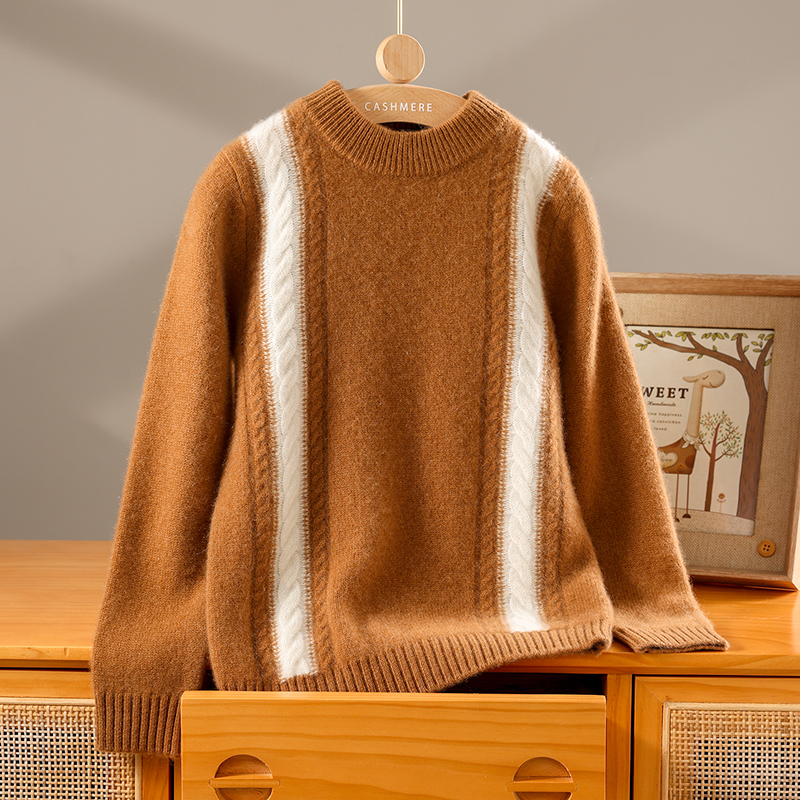 100%山羊绒儿童羊绒衫加厚男女宝拼色麻花针织衫中大童打底毛衣