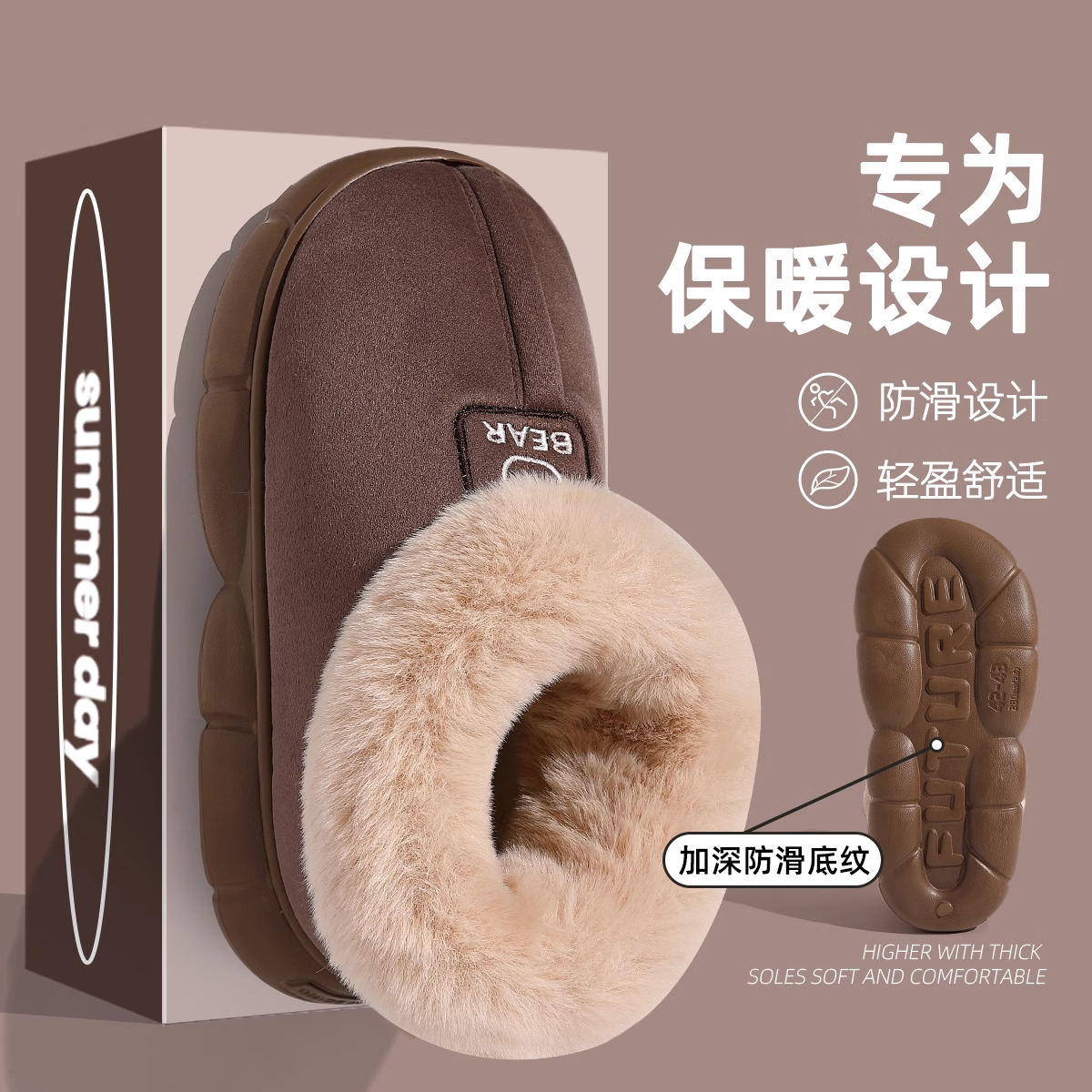棉拖鞋男士冬季全包跟2024新款室内家居防滑加绒保暖厚底棉鞋外穿