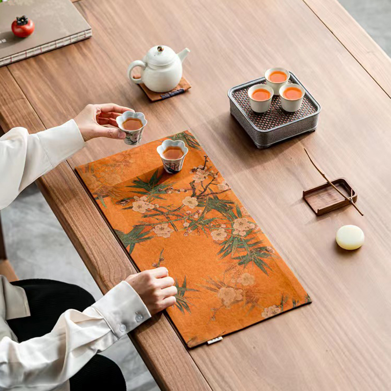 识器老料香云纱茶席纯手工双面禅意古朴茶盘垫中国风图案桌旗布艺