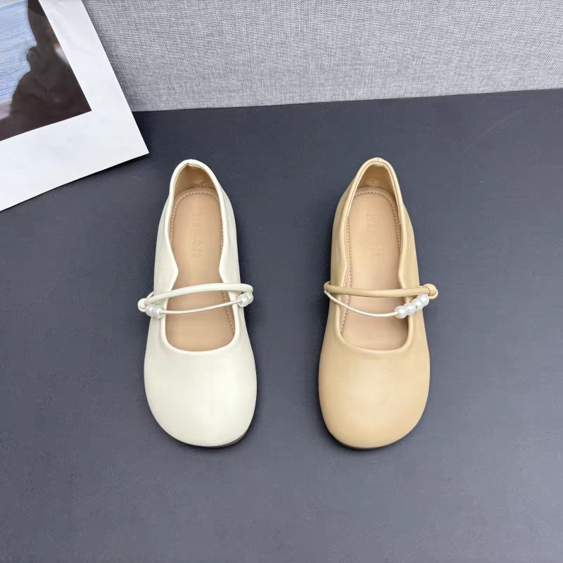 珍珠单鞋女夏季2024新款一脚蹬浅口玛丽珍女鞋软底配裙法式豆豆鞋