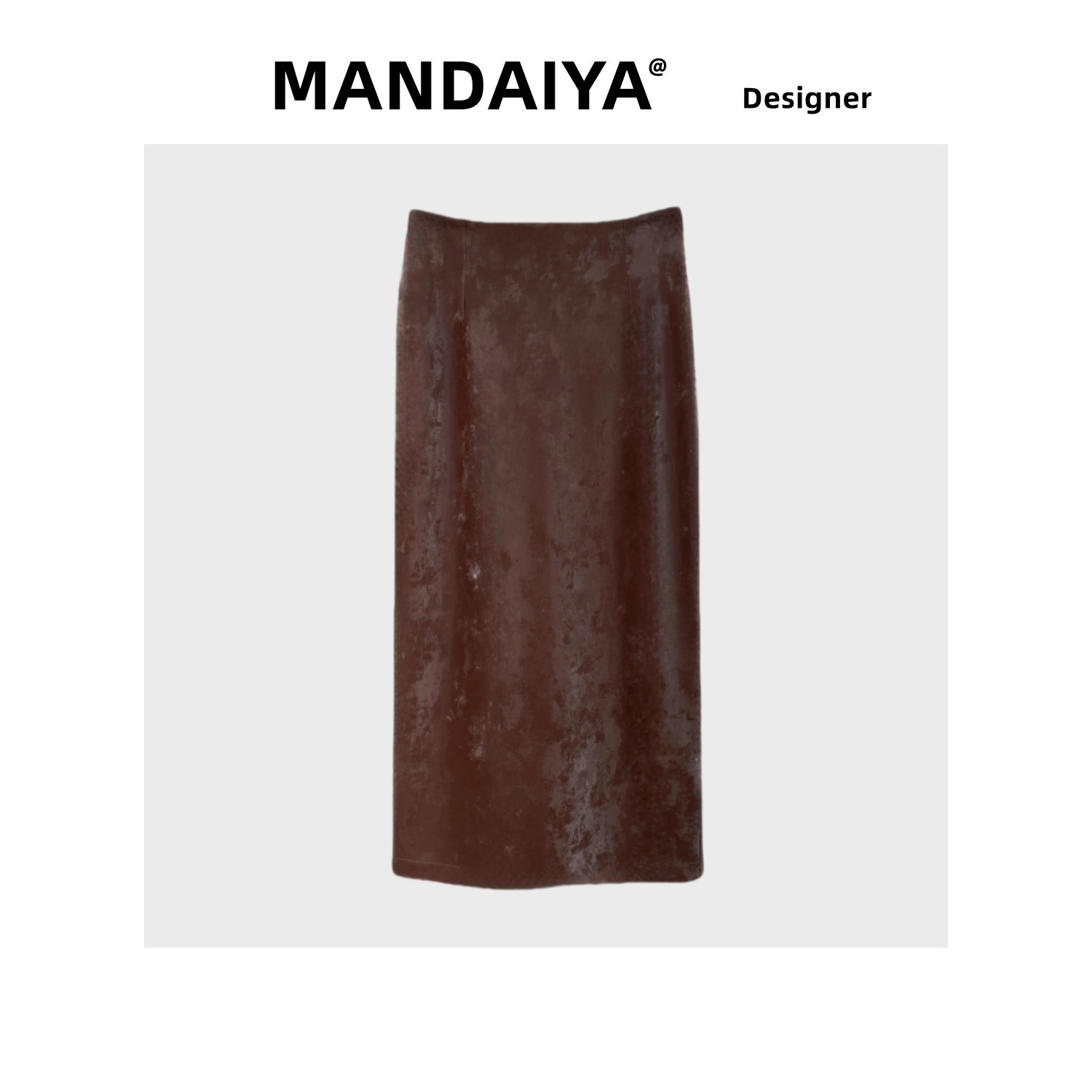 【断码清仓】嫚黛雅 繁花 秋冬高腰直筒复古提花显瘦开叉半身皮裙