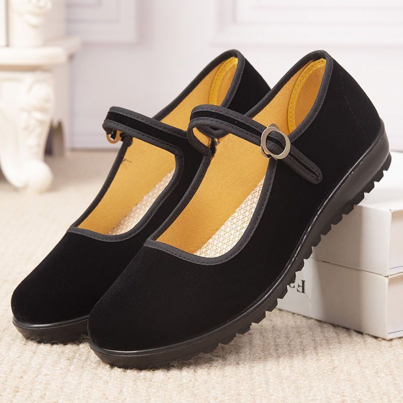 老北京春秋厚底布鞋女中老年广场舞鞋酒店工作鞋礼仪黑色布鞋女