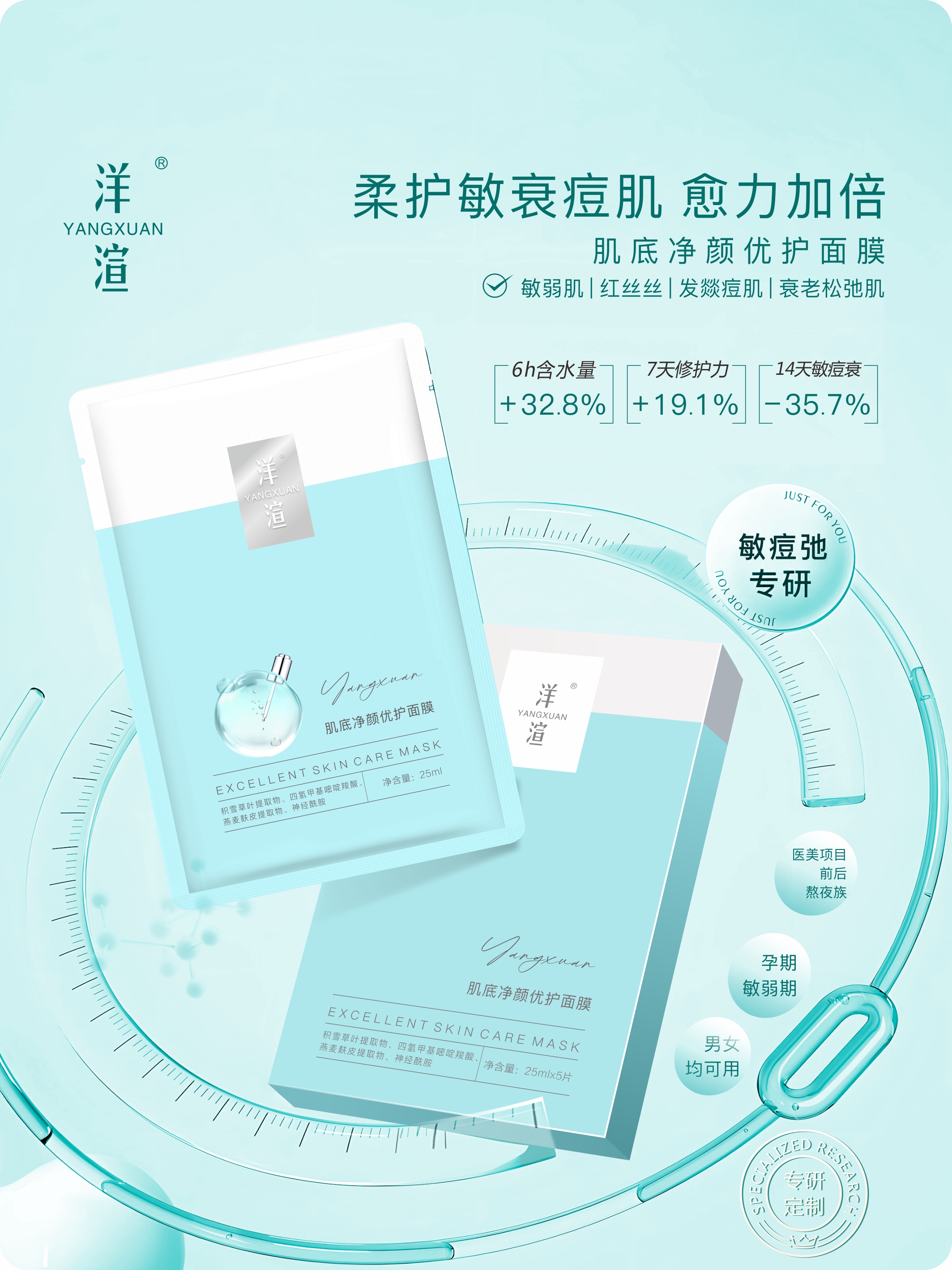YNAGXUAN/洋渲肌底净颜优护面膜 极致修护 敏感肌 保湿  积雪草